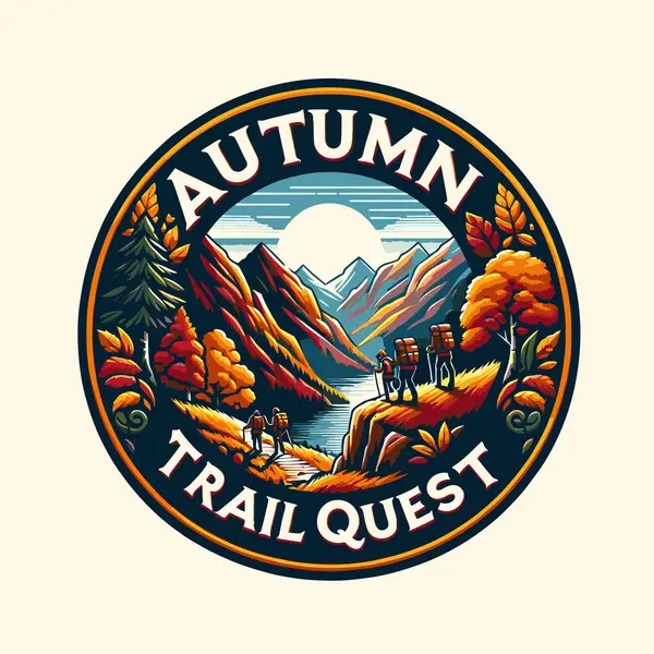 Autumn Mountain Label Hiking Trail — Stock Vector
