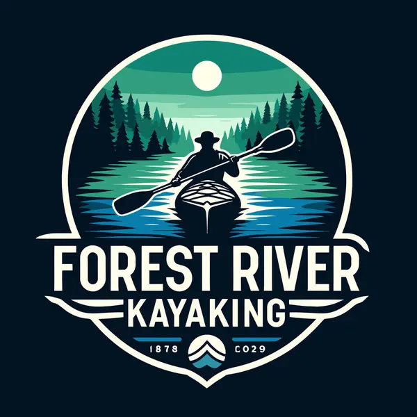 Bir dağ ve nehrin klasik bir rozeti olan vektör çizimi