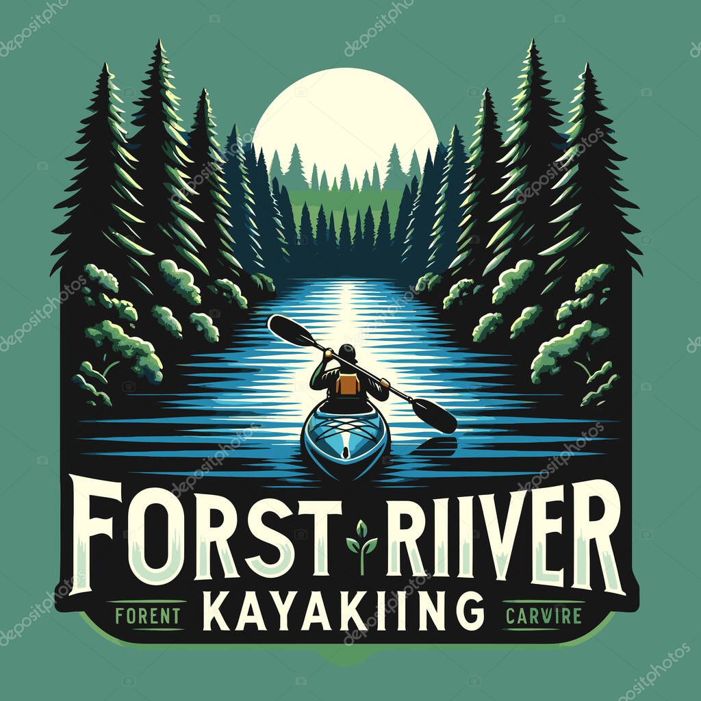 River kayak and river logo design vector. vintage emblem or badge, badge, print or tee.