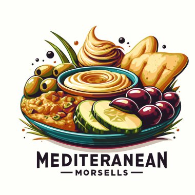 Geleneksel Yunan yemekleri, afiş, broşür veya kart için vektör illüstrasyonu