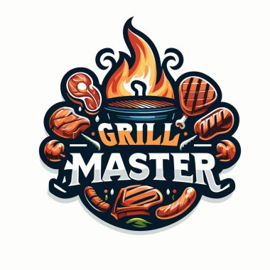Barbekü logosu tasarımı. Vektör çizimi. bbq ve restoran logosu barbekü ve alevle.