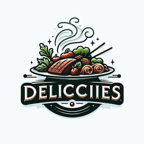 Bir restoranın vektör logosu. Taze sebze ve et.