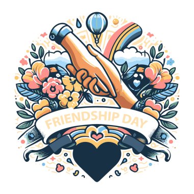 Arkadaşlık günü renkli çiçeklerle yazılmış el yazısı.
