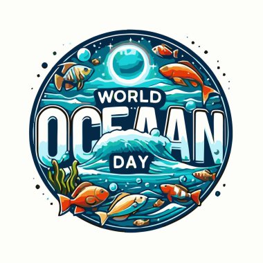 Okyanus logosu tasarımı. Dünya. Okyanus dünyası logosu. Vektör çizimi. Dünya logosu deniz dalgaları ve dalgalarla.