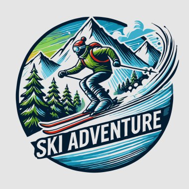 dağ kayak sporu amblemi kayak ve snowboardcu