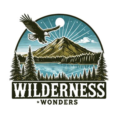 Klasik vahşi orman amblemi, vektör illüstrasyonu