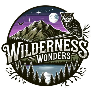 Vahşi orman ve ağaçlarla kaplı orman dağları. el çizimi resimleme.