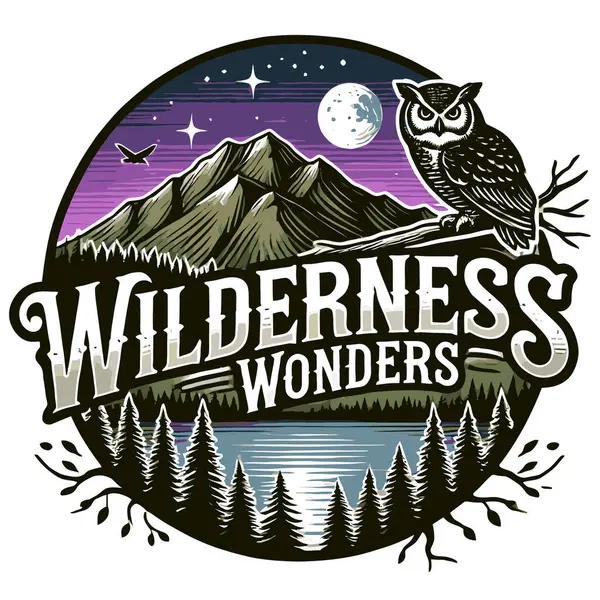 Vahşi orman ve ağaçlarla kaplı orman dağları. el çizimi resimleme.