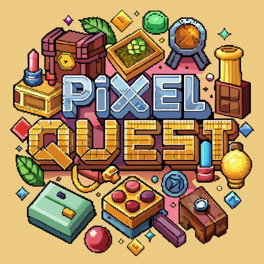 Piksel sanat ve teknoloji temalı vektör illüstrasyonlu piksel sanat oyunu