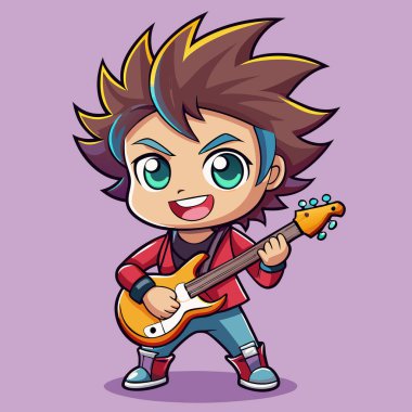 erkek çizgi film gitar vektör tasarımı oynuyor