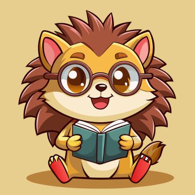 Küçük şirin aslan kitap okuyor.