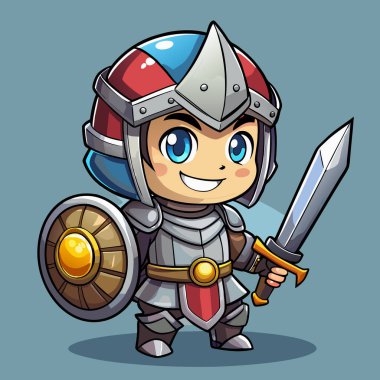 Kılıçlı küçük şövalye çizgi film karakterinin vektör çizimi