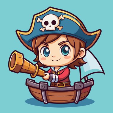 Korsan çocukla korsan kaptanın vektör çizimi