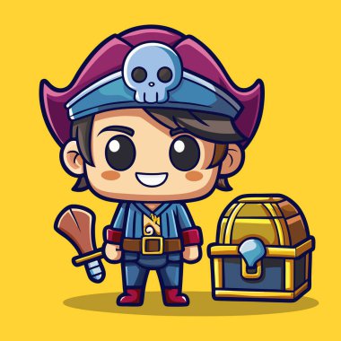 Korsan çocuk korsan hazine hazine maskotu logosu