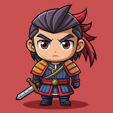 Kılıçlı sevimli Japon çizgi filmi. vektör illüstrasyonu