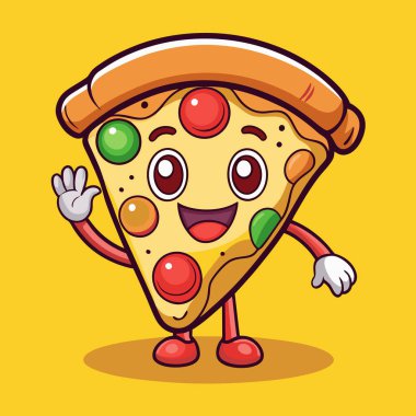 vektör şirin mutlu gülümseyen peynirli pizza çizgi film karakteri