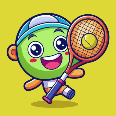 Sevimli, mutlu tenis raketi karakteri.