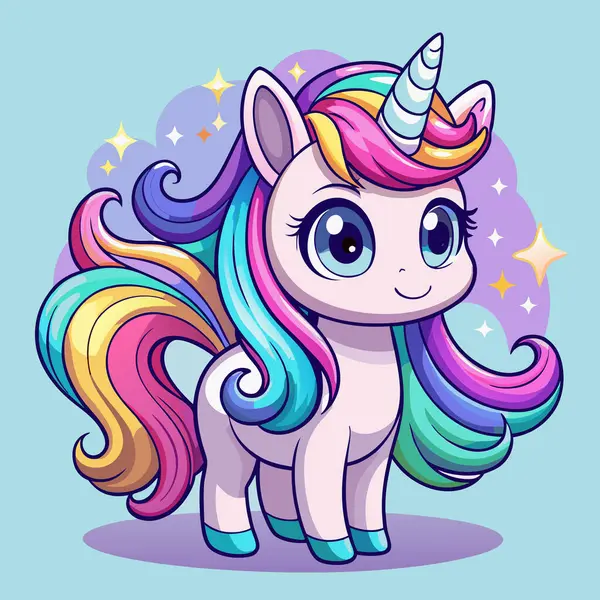 Renkli gökkuşağı resimli şirin tek boynuzlu at.