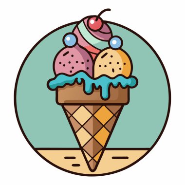 Waffle karikatür vektör çizim grafik tasarımı ile lezzetli dondurma