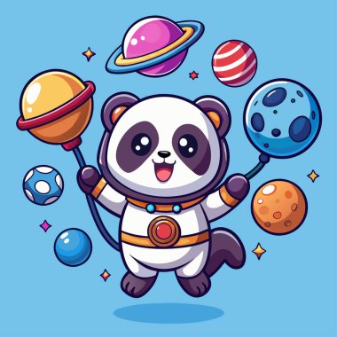 Uzay gezegenleri ve gezegenleri olan sevimli çizgi film ayısı..