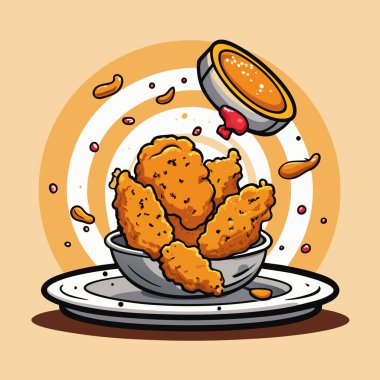 Kızarmış tavuk kanadı ve patates kızartması tabakta kızarmış tavuk..