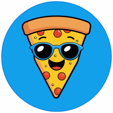 Güneş gözlüklü, vektör, çizim tasarımlı şirin bir pizza..