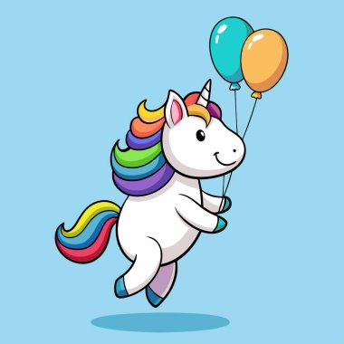 renkli gökkuşağına binen tek boynuzlu at çizgi filmi. vektör illüstrasyonu.