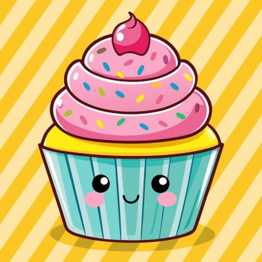 şirin cupcake karikatür ikon vektör çizim grafik tasarımı
