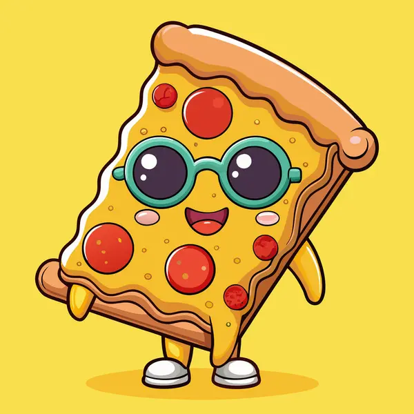 Güneş gözlüklü komik mutlu pizza.