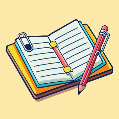 Defter simgesi olan kalem. vektör illüstrasyonu