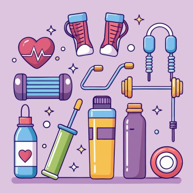 Spor salonu ve spor aletleri vektör illüstrasyon dizaynı