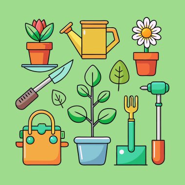 Bahçe araçları ve bahçe simgeleri ayarlandı