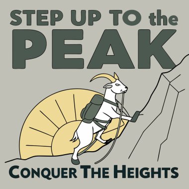 Vektör illüstrasyonu, dağın zirvesinin posteri, yazıt en aktif olanı ve dağlarla, doğrusal bir şekilde tepede kalıyor.