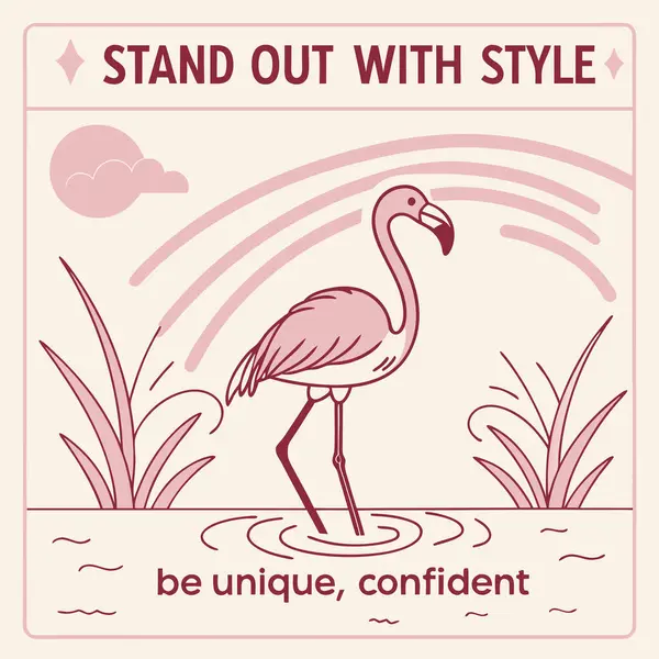 Kurdeleli ve harfli pembe flamingonun vektör çizimi.