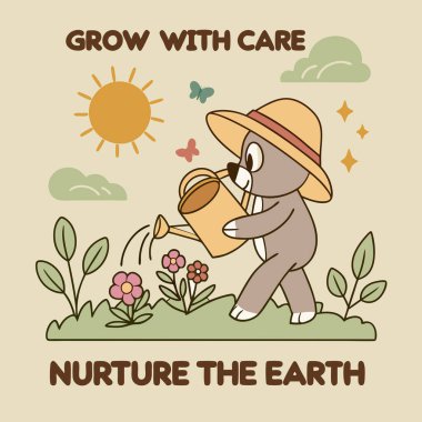 Saksıda küreği olan sevimli bir ayı..