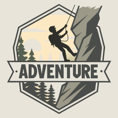 Dağ ve çadır ile klasik macera amblemi