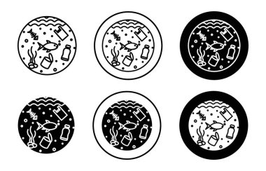 Okyanus kirliliği simgesi vektör logosu web uygulaması için hazır