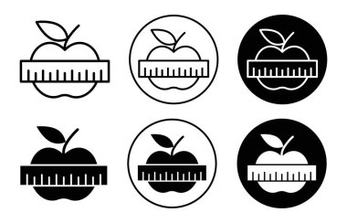 Elma ve mezura simgesi logosu simgesi işaretini siyah ve beyaz olarak işaretle