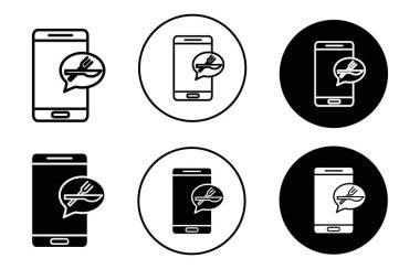 Mobil yiyecek sipariş eden simge amblemi işareti ana hatları siyah ve beyaz