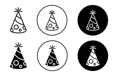 Parti şapka simgesi simgesi işareti vektör ana hatları siyah ve beyaz