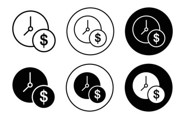 Zaman para simgesi logo işareti vektör ana hatları siyah ve beyaz