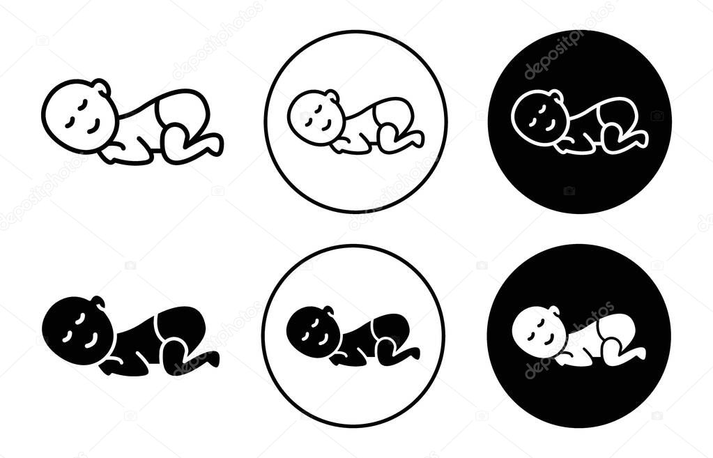 Sleeping baby icon logo sign vector outline in black and white color