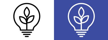 Yaprak simgesi logosuna sahip ampul siyah ve beyaz renkli vektör ana hatları