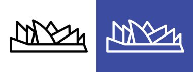 Sydney opera binası logosu simgesi simgesi. Siyah ve beyaz renkte vektör ana hatları.