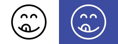 Lezzetli gülümseme emoji simgesi logosu. Siyah beyaz vektör ana hatları.