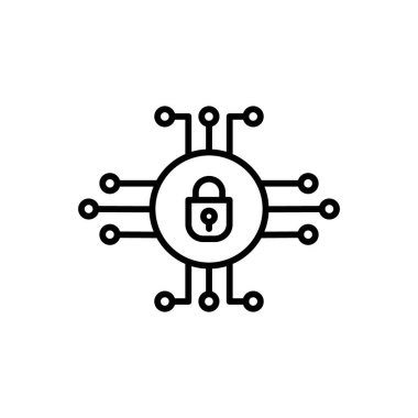 Siber güvenlik simgesi simgesi işareti vektör ana hatları siyah ve beyaz