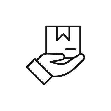 El ele tutuşan kutu simgesi logo işareti vektör ana hatları siyah ve beyaz