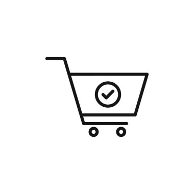 Alışveriş arabası simgesi kontrol simgesi simgesi işaret çizgisi siyah ve beyaz