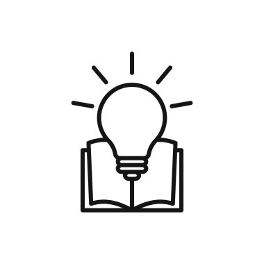 Ampul simgesi logosuna sahip kitap siyah ve beyaz renkli vektör ana hatları