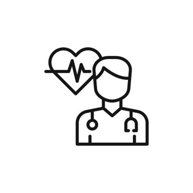 Kardiyolog simgesi işareti vektör ana hatları siyah ve beyaz